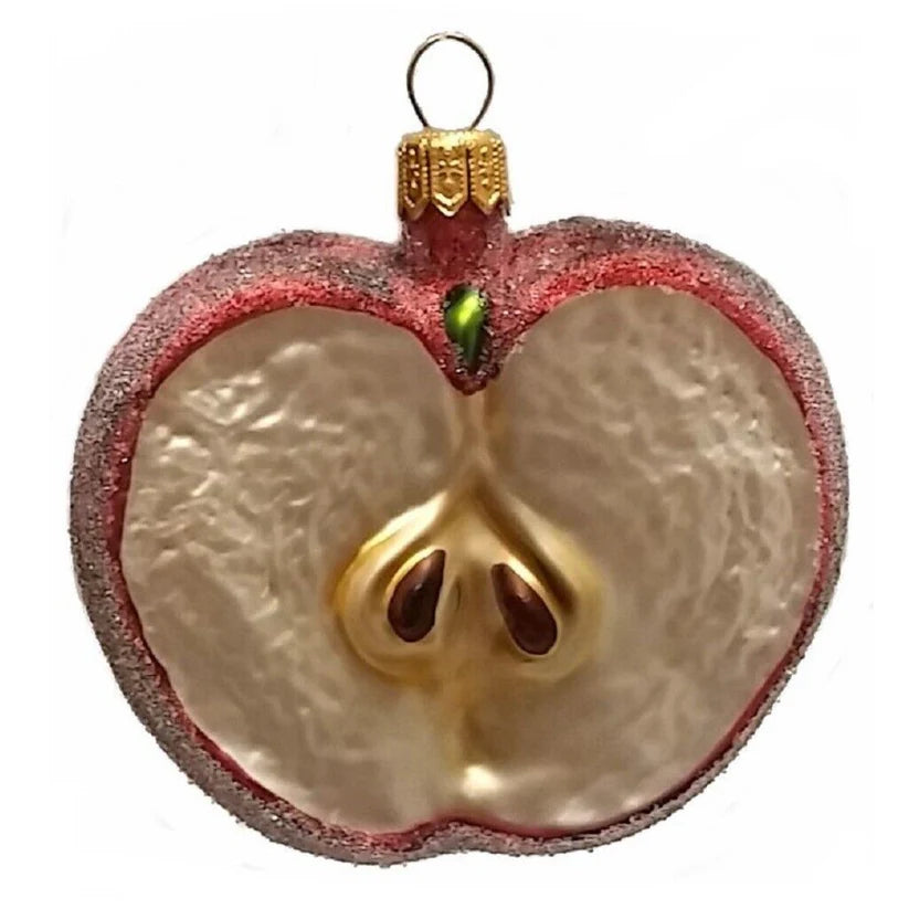 Slice of a Red Apple Fruit Polish Glass Christmas Ornament