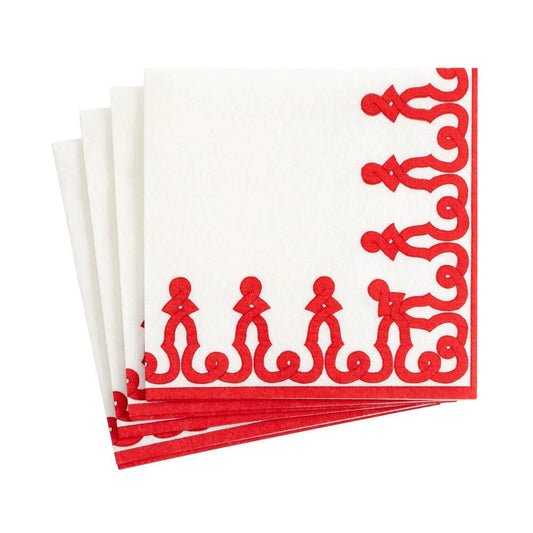 Dessin Passementerie Paper Linen Cocktail Napkins in Red - 15 Per Package