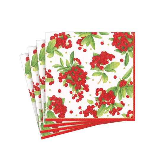 Christmas Berry Paper Cocktail Napkins in Red - 20 Per Package