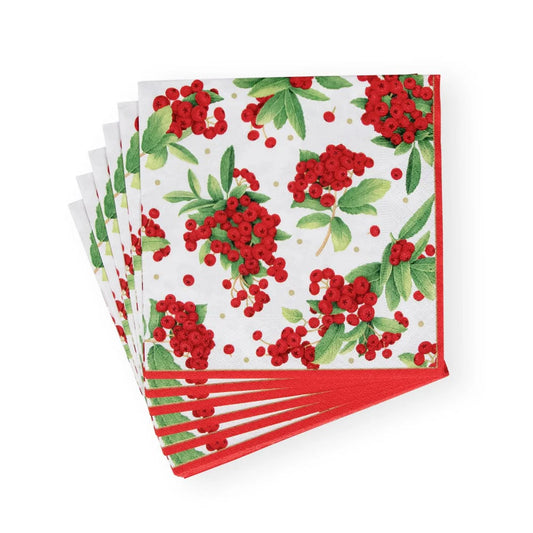 Christmas Berry Paper Luncheon Napkins in Red - 20 Per Package