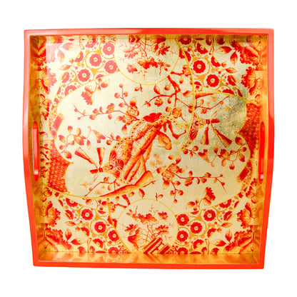 Coral/Gold Square Lacquer Tray