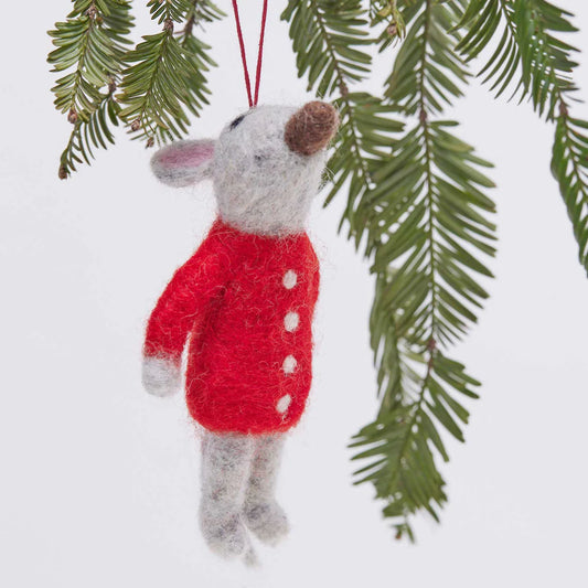 Red Sweater Mouse Felt Ornament