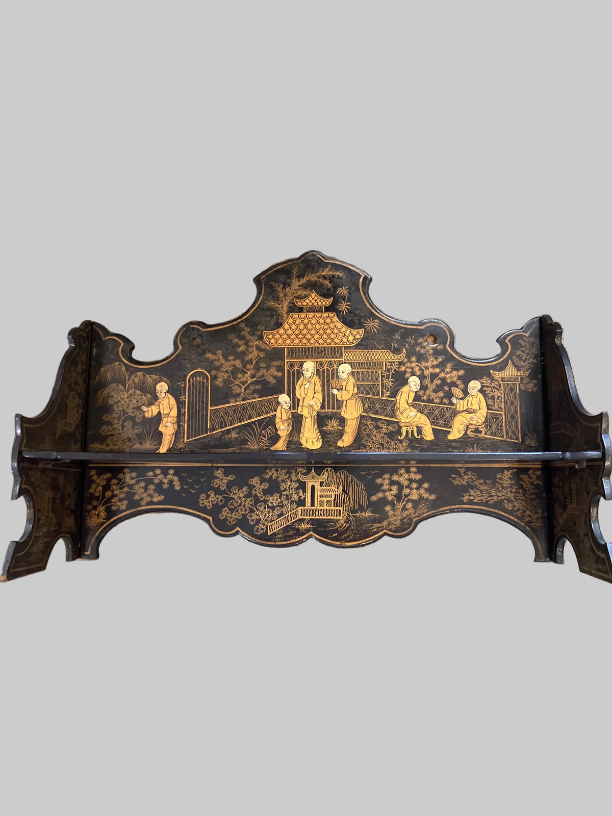 Antique Black Chinese Paper Mache Wall Shelf