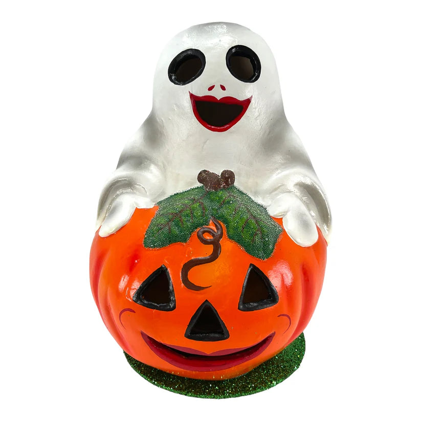 Ghost in Pumpkin Jack O Lantern German Paper Mache