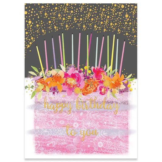 Cake with Flowers Birthday Greeting Card 4.5 X 6.25"