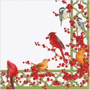 Cocktail Napkin Winter Birds and Berries