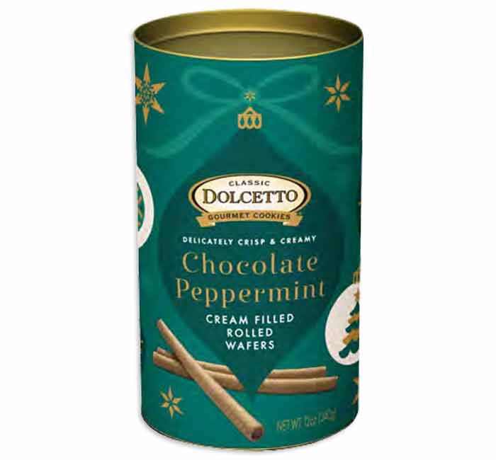 DOLCETTO WAFER ROLL HOLIDAY TIN - CHOCOLATE PEPPERMINT