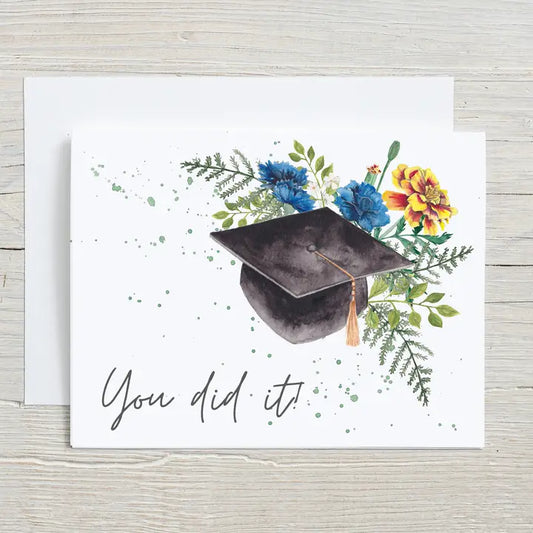 Graduation Card, Hand Painted Floral Card, Congratulations
