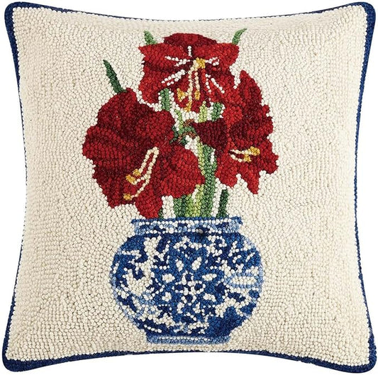 Holiday Chinoiserie Amaryllis Hook Pillow 16'' x 16''