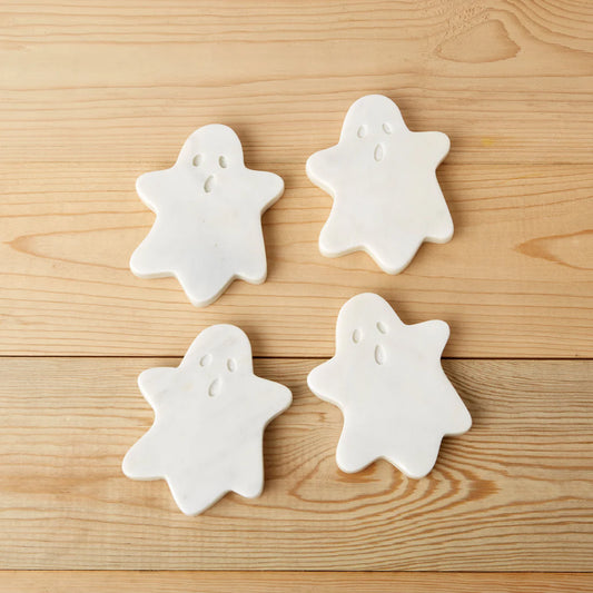 White Marble Ghost Coasters, Set of 4