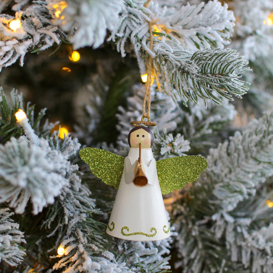 2.5" Tin Angel w/Trumpet Ornament (Lime)