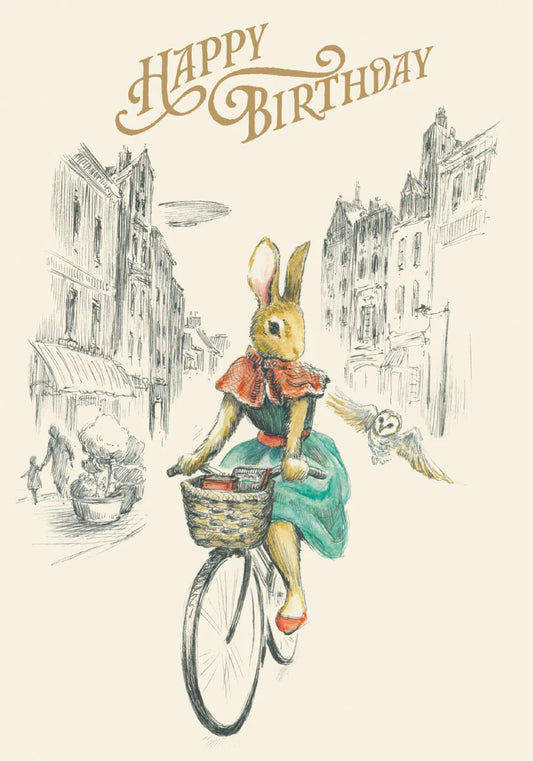 Happy Birthday Rabbit Cyclist Petite Card single