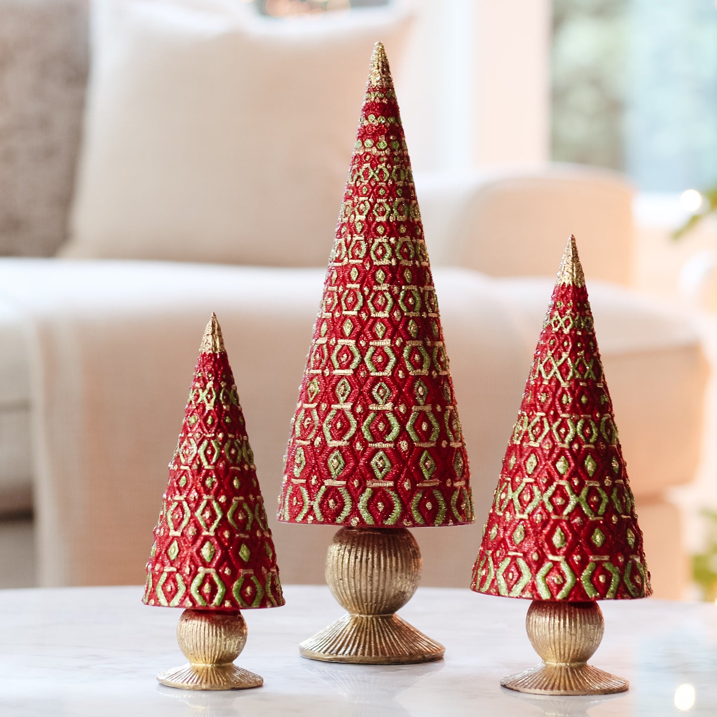 13" Oriente Cone Tree (Red/Citron)