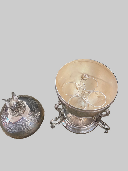 Vintage Silverplated Egg Warmer with Bird and Nest on Lid