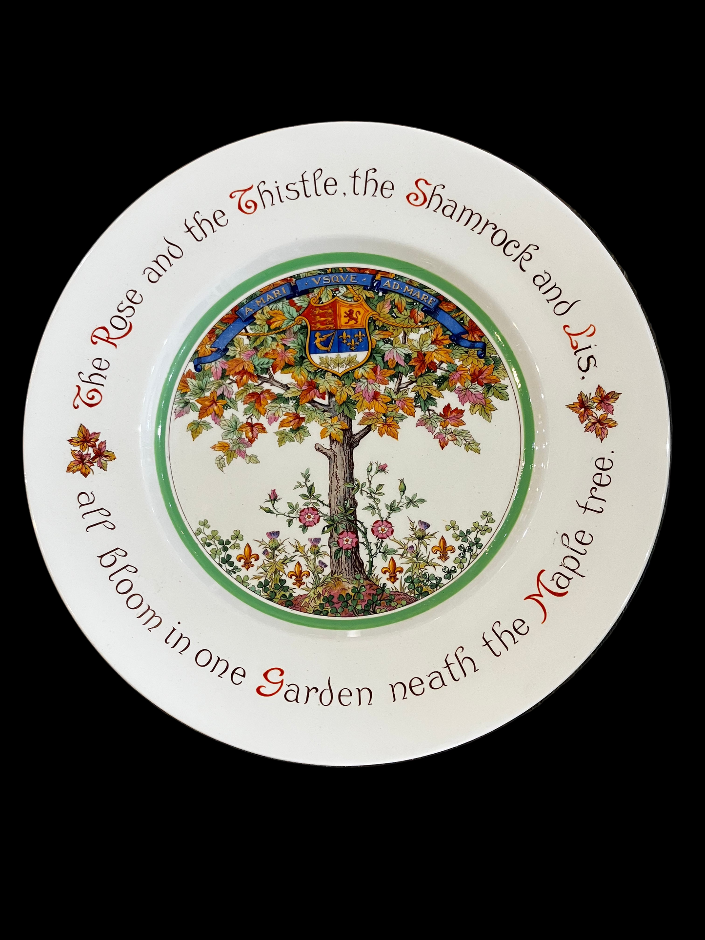 Vintage Royal Doulton “The Rose and the Thistle, the Shamrock and Lis, all bloom in one Garden neath the Maple tree” Commemorative Plate