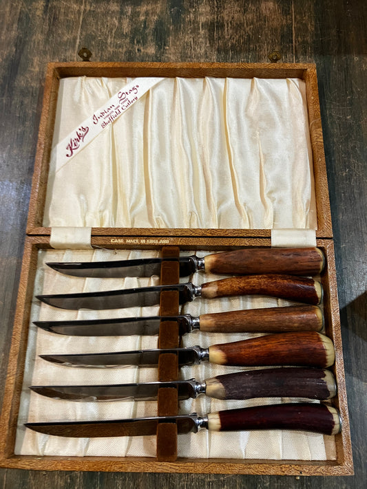 Box set of 6 Stag Handled Knives - Kirk's Indian Stag