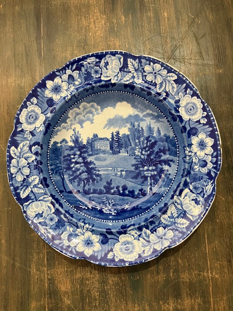 Historical Blue Staffordshire Plate-Whittle Lodge Essex