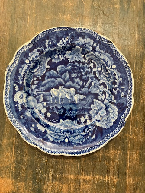 Historical Blue Staffordshire Plate - Cattle and Sheep