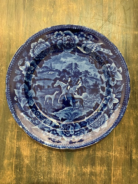 Historical Blue Staffordshire Plate - Hunt Scene