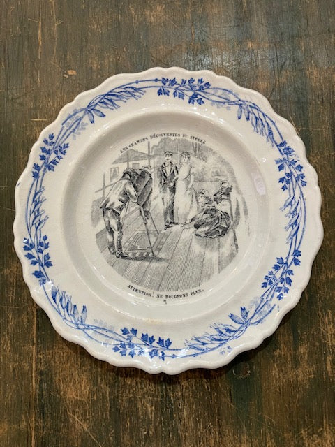 Antique French Blue and White Plate