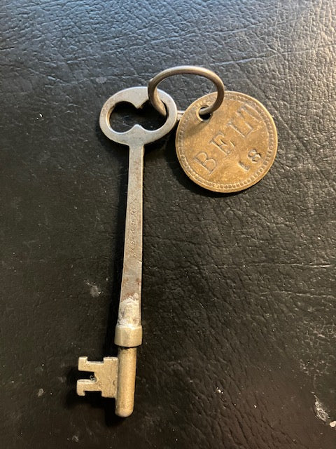 Skeleton Key with stamped metal tag "BELT 18"