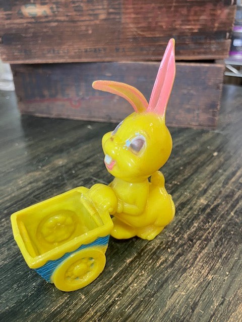 Vintage Easter Rabbit pushing Cart Plastic