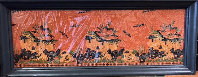 Framed Large Vintage Crepe Paper Halloween Scene