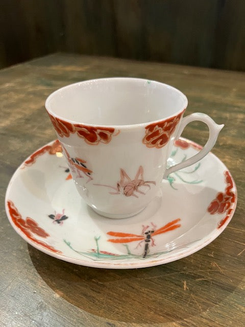 Chinese Demitasse Cup and Sauce with Insect Design