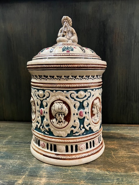 Antique Majolica Humidor Tobacco Jar