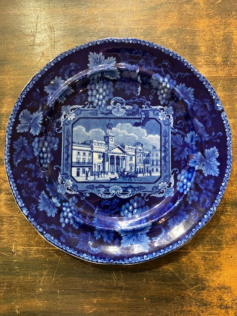Staffordshire Transferware Enoch Wood & Son Blue 10" Plate London Views St. Philips Chapel, Regent St.  Circa 1820–1846