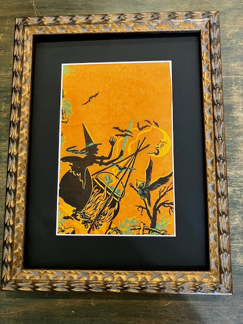 Framed vintage crepe paper Witch and Cauldron