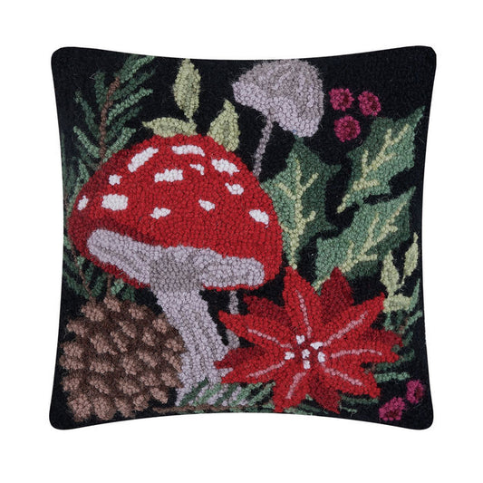 Holiday Mushrooms Hook Pillow 14'' x 14''