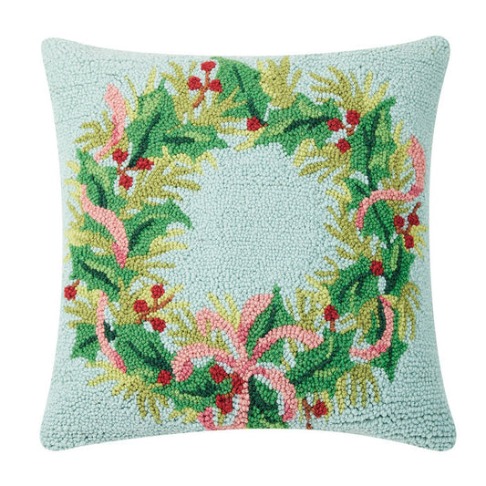 Christmas Wreath Hook Pillow 18'' x 18''