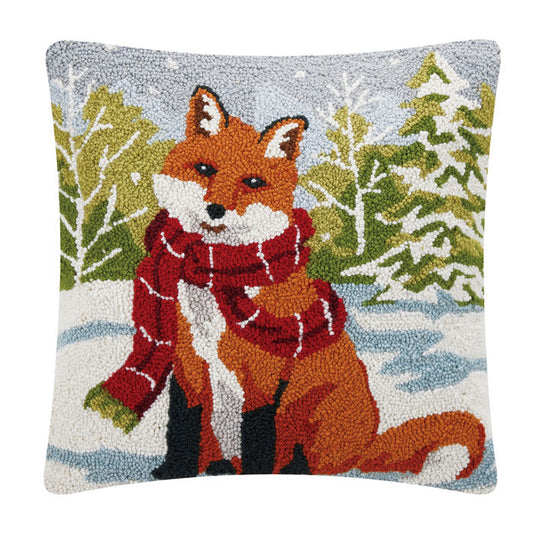 Snowfall Fox Hook Pillow 18'' x 18''