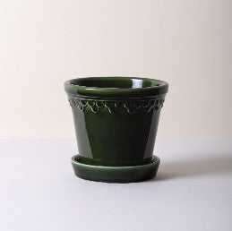 Kobenhavner 14 cm / 5.5 inch Glazed pot & tray in Emerald Green
