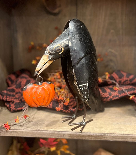 Metal Crow with Pumpkin