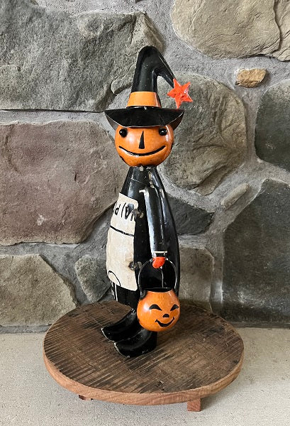 Pumpkin Girl with Pumpkin Recycled Metal