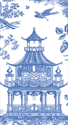 Guest Towel Chinoiserie Toile Pagoda Blue