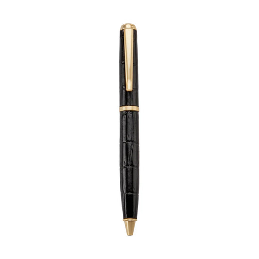 Leather Wrapped Pen Black Crocodile Embossed