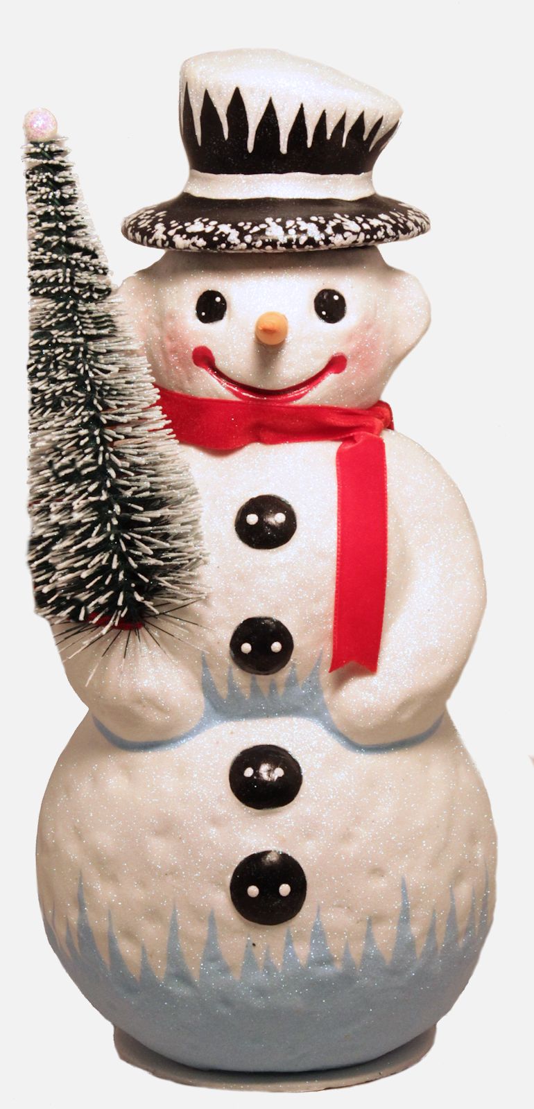 Glitter Top Hat Snowman German Paper Mache Candy Container