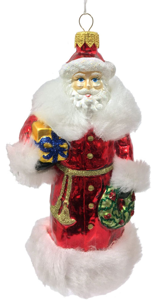 Santa Claus with Red Fur Coat and Presents Ornament