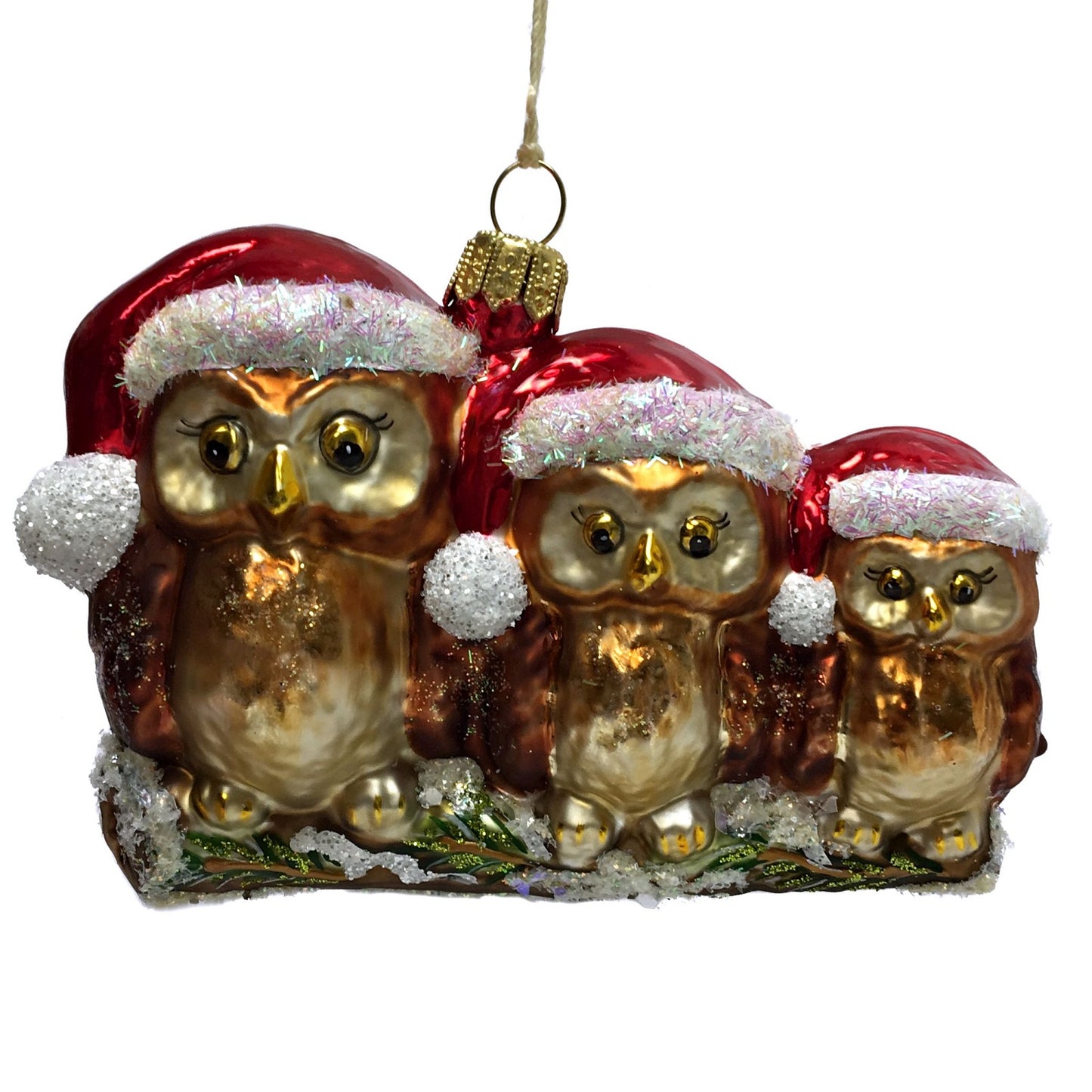 Three Owls Wearing Santa Hats Ornament