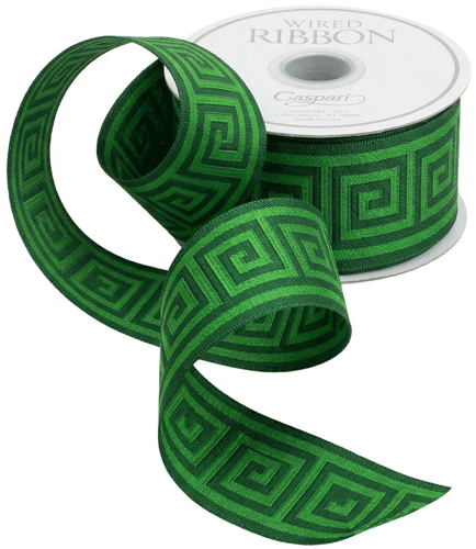 Greek Key Green dark Green Ribbon  6 Yards 2" W