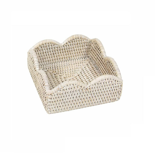 Cocktail Napkin Rattan Scalloped Holder Cream