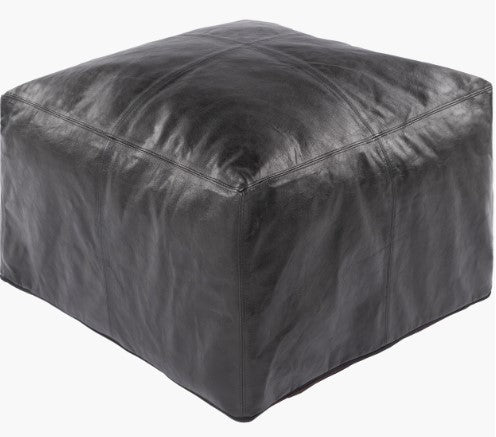 Barrington Leather Pouf in Black