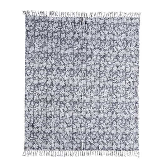 Handloom Cotton Throw with Black Block Print