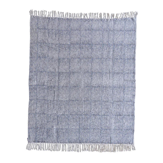 Handloom Cotton Throw with Blue Block Print