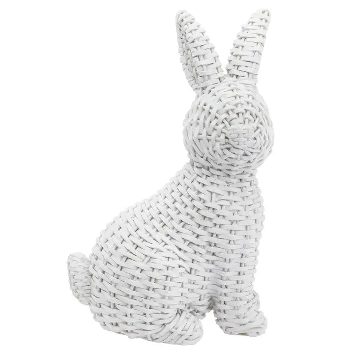 White Wicker Resin Sitting Bunny