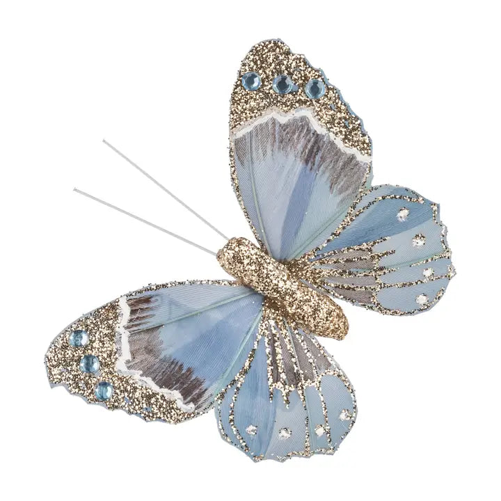 Butterfly Clip-on in Blue with Beads and Glit