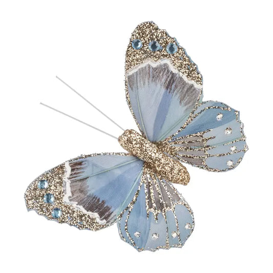 Butterfly Clip-on in Blue with Beads and Glit